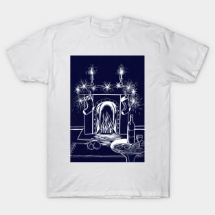 Cosy Festive Fireplace Linocut T-Shirt